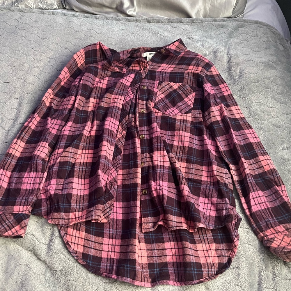 Sonoma Pink and Black Button Down Shirt Classic Flannel Style